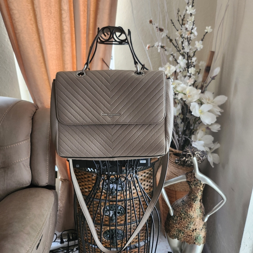 Karl Lagerfeld Quilted Taupe Handbag